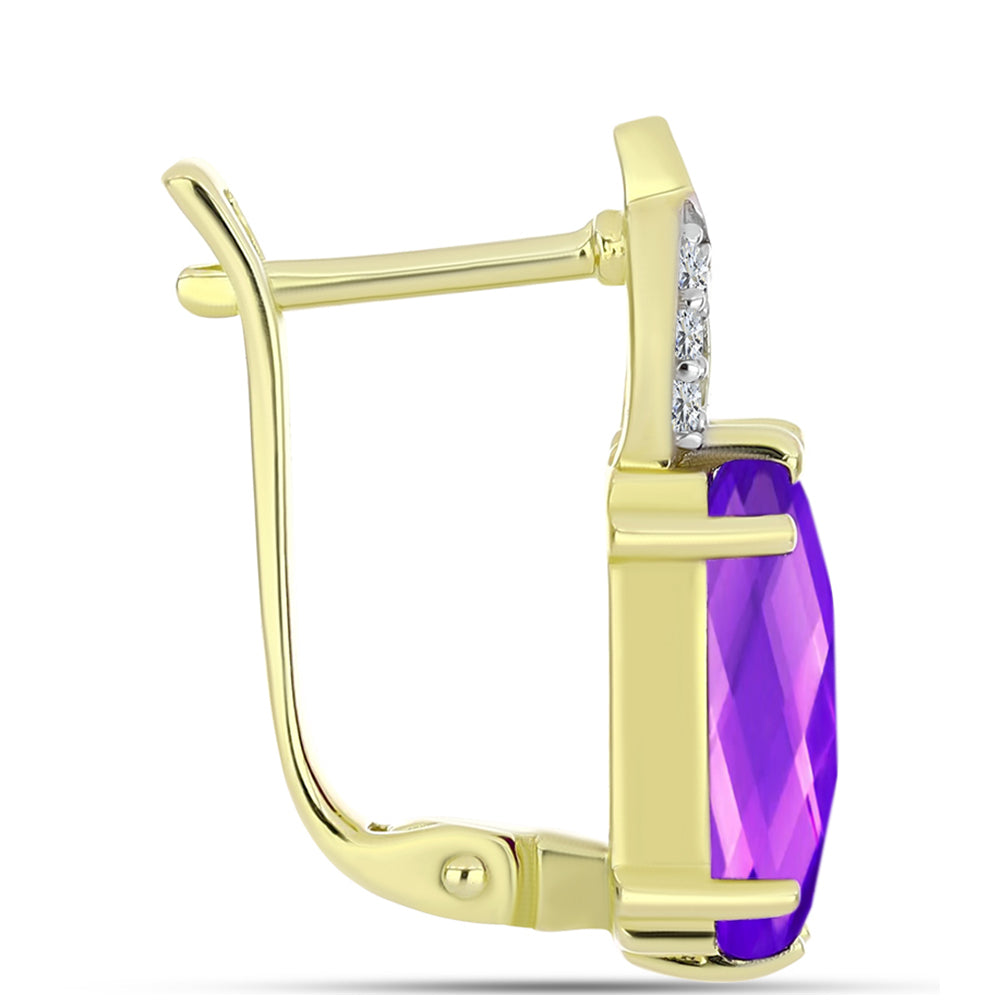 Goldplattierte Silberohrringe mit lila Achat und weißem Topas 2 