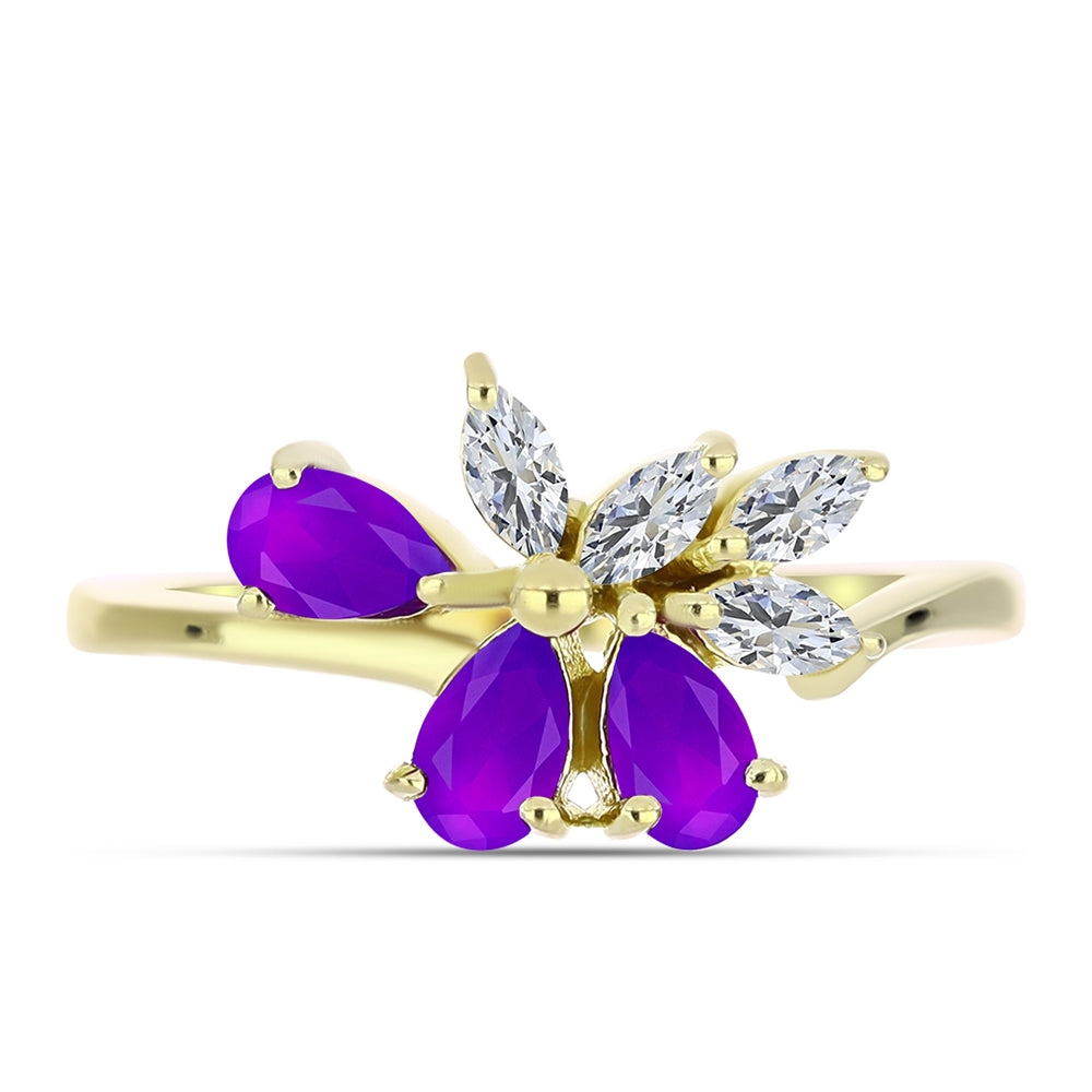 Goldplattierter Silberring mit lila Achat und weißem Topas 1 