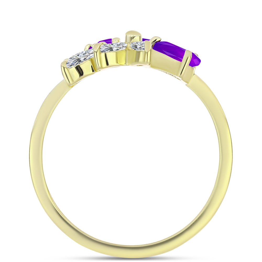 Goldplattierter Silberring mit lila Achat und weißem Topas