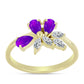 Goldplattierter Silberring mit lila Achat und weißem Topas