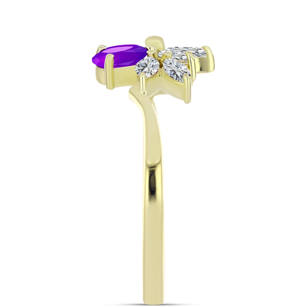 Goldplattierter Silberring mit lila Achat und weißem Topas