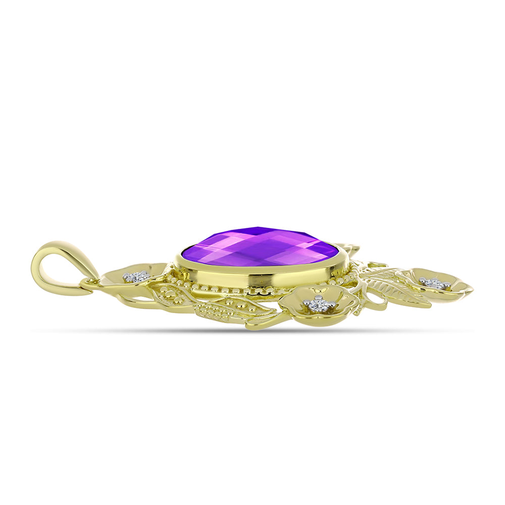 Goldplattierter Silberanhänger mit lila Achat und weißem Topas 2 
