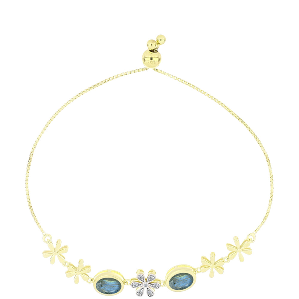 Goldplattiertes Silberarmband mit Labradorit und weißem Topas