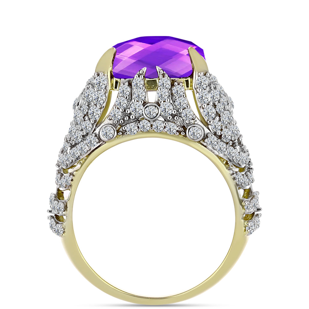 Goldplattierter Silberring mit lila Achat und weißem Topas 2 