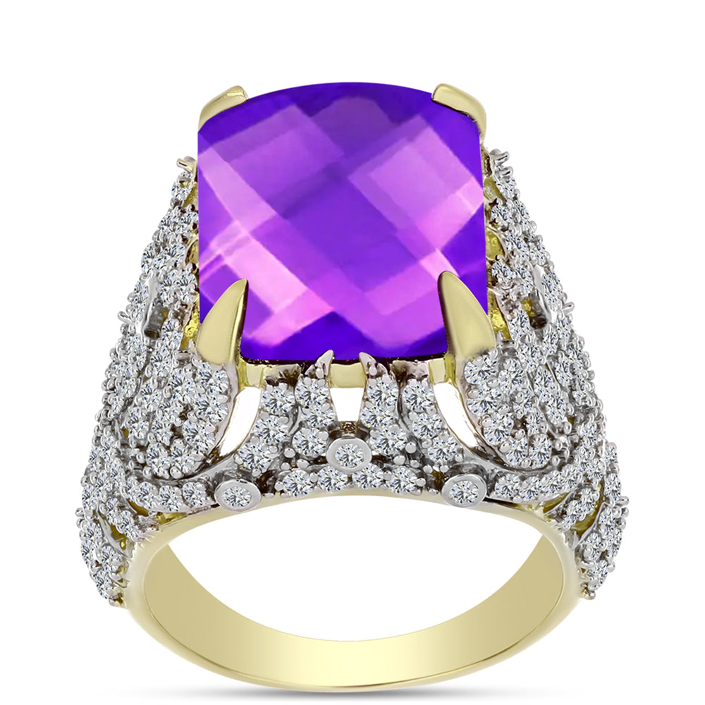 Goldplattierter Silberring mit lila Achat und weißem Topas 3 