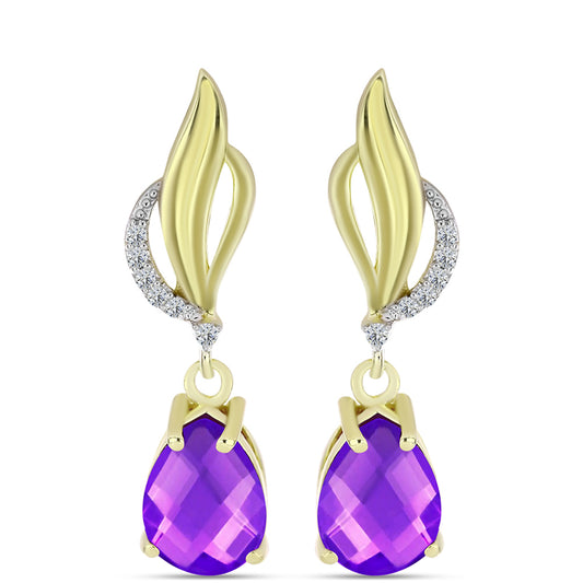 Goldplattierte Silberohrringe mit lila Achat und weißem Topas