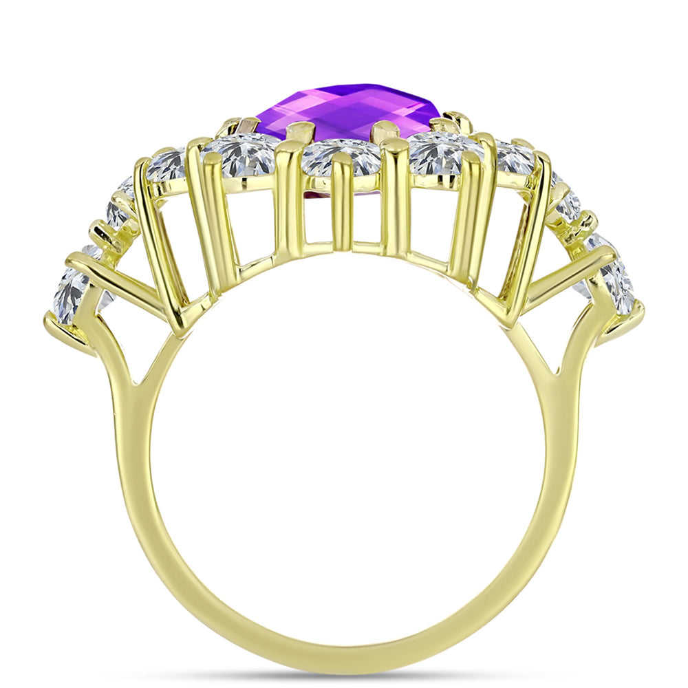 Goldplattierter Silberring mit lila Achat und weißem Topas 2 