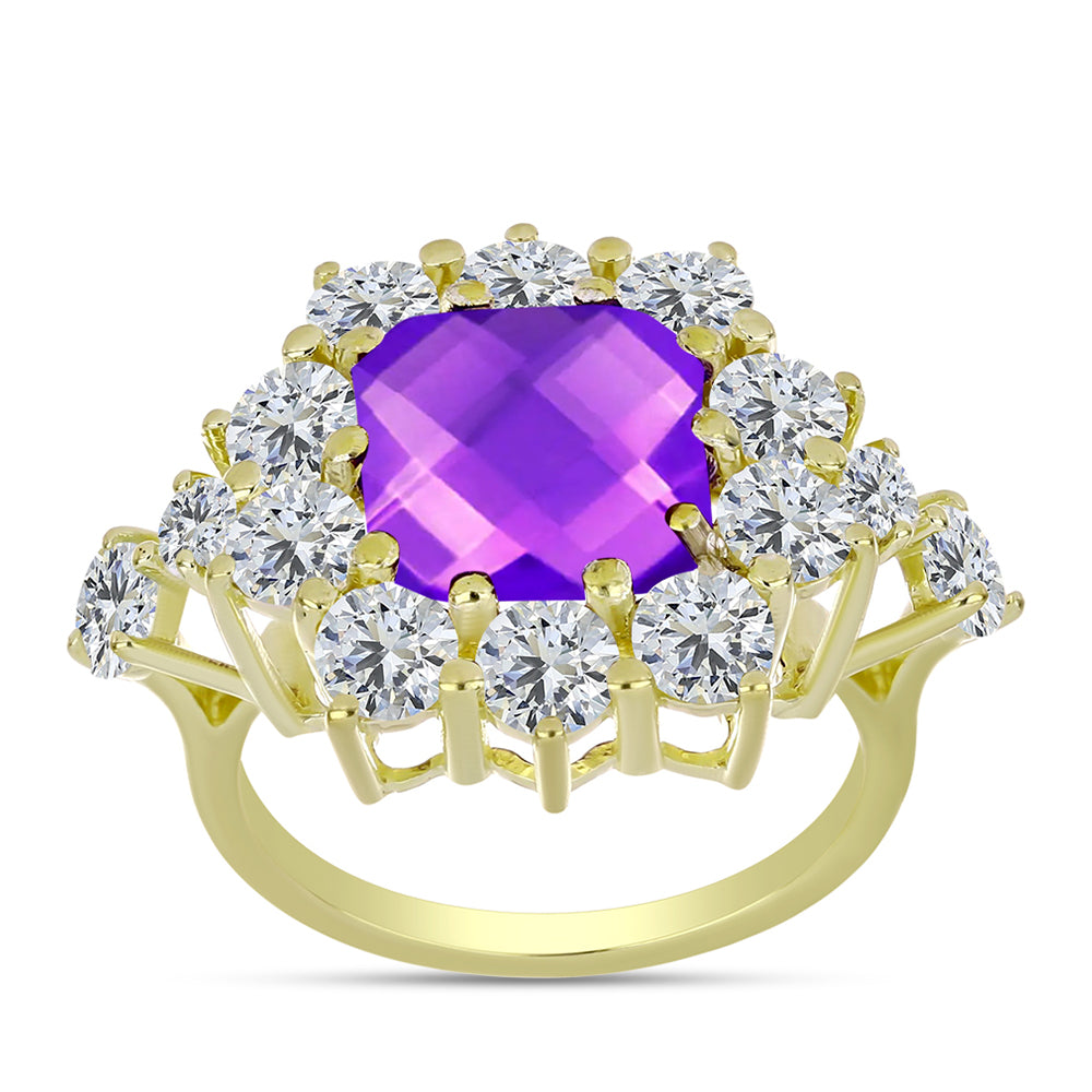Goldplattierter Silberring mit lila Achat und weißem Topas 3 