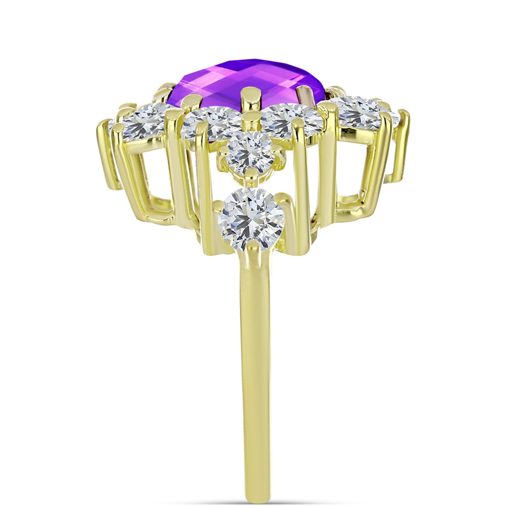 Goldplattierter Silberring mit lila Achat und weißem Topas 4 