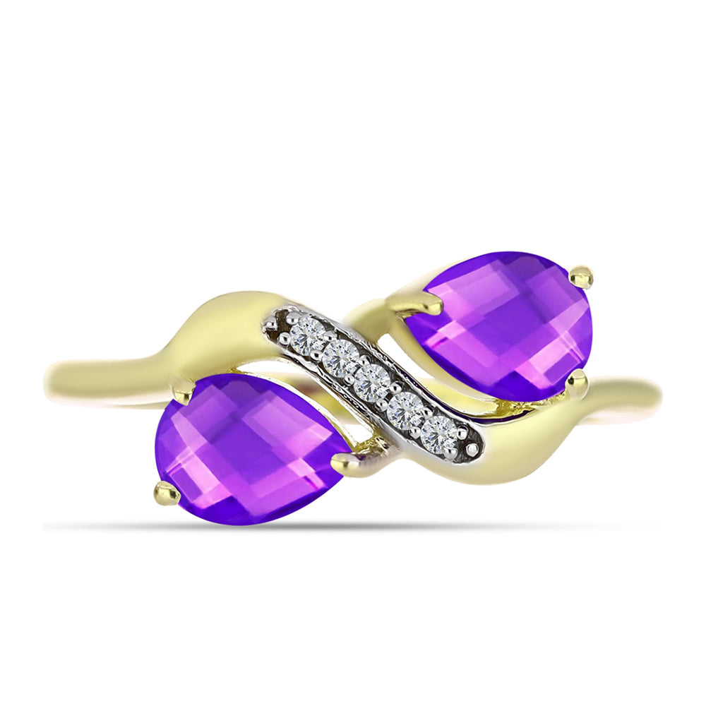 Goldplattierter Silberring mit lila Achat und weißem Topas 1 