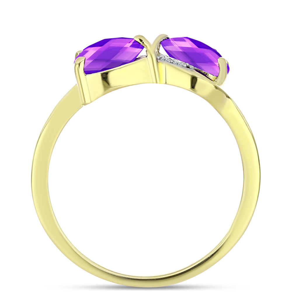 Goldplattierter Silberring mit lila Achat und weißem Topas 2 
