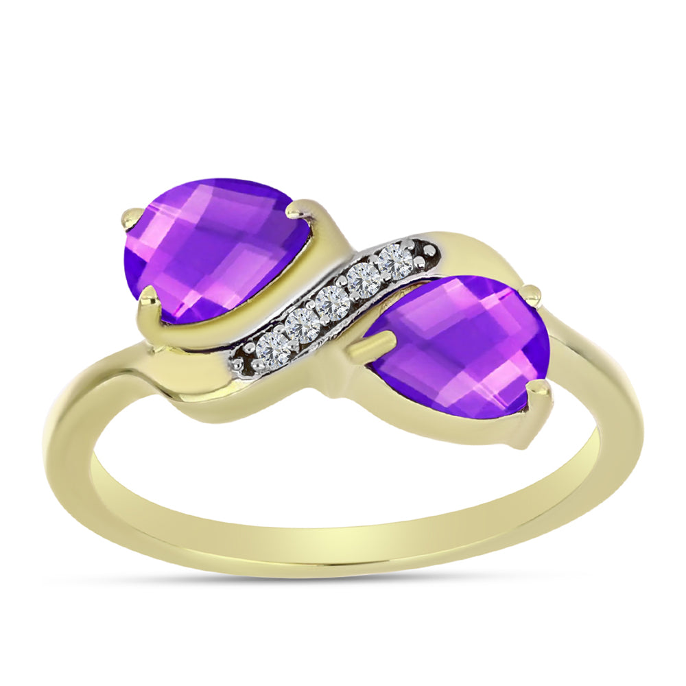 Goldplattierter Silberring mit lila Achat und weißem Topas 3 