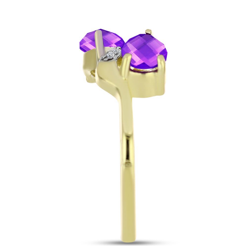 Goldplattierter Silberring mit lila Achat und weißem Topas 4 