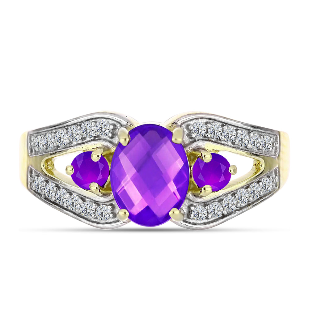 Goldplattierter Silberring mit lila Achat und weißem Topas 1 