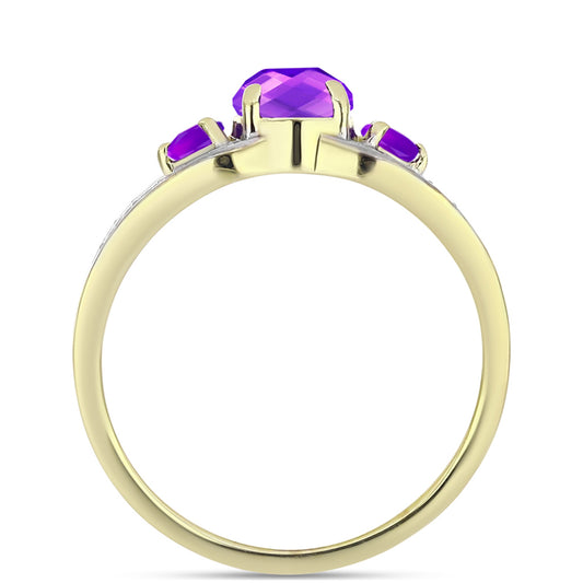 Goldplattierter Silberring mit lila Achat und weißem Topas