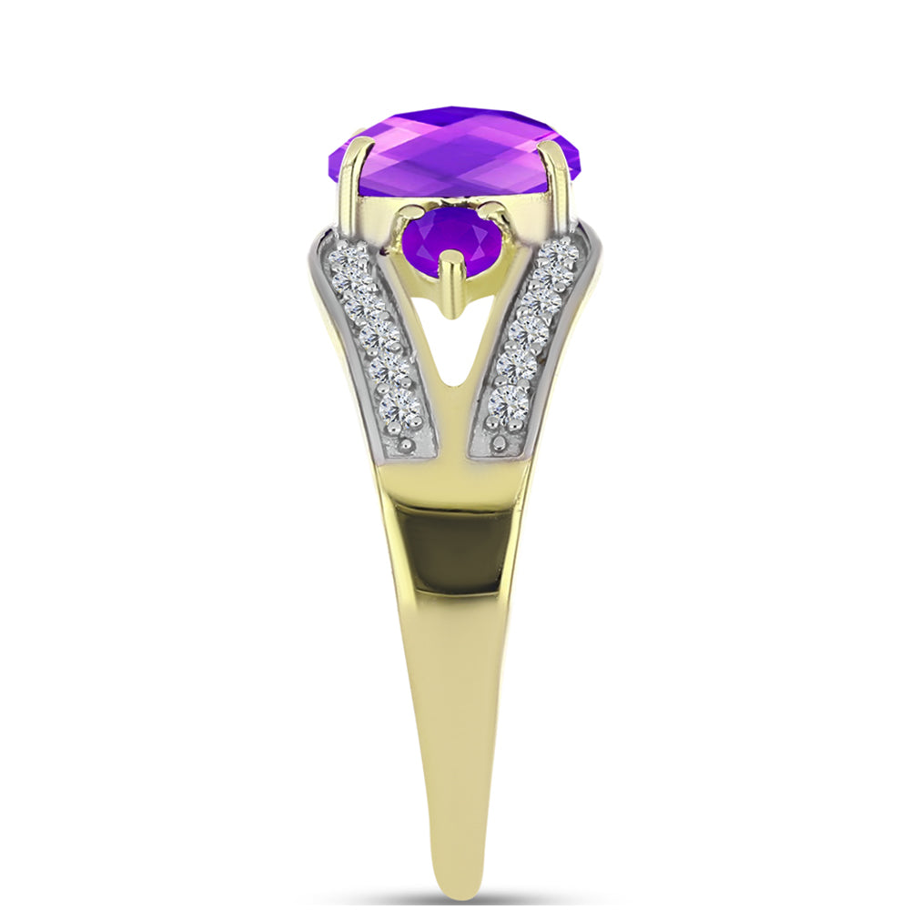 Goldplattierter Silberring mit lila Achat und weißem Topas 4 