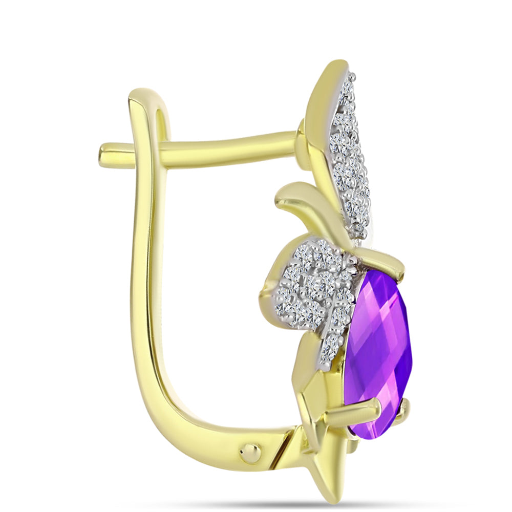 Goldplattierte Silberohrringe mit lila Achat und weißem Topas 2 
