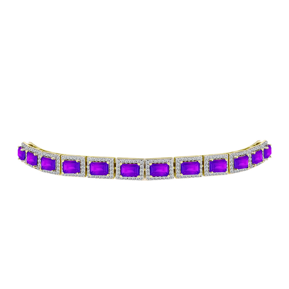 Goldplattiertes Silberarmband mit lila Achat und weißem Topas