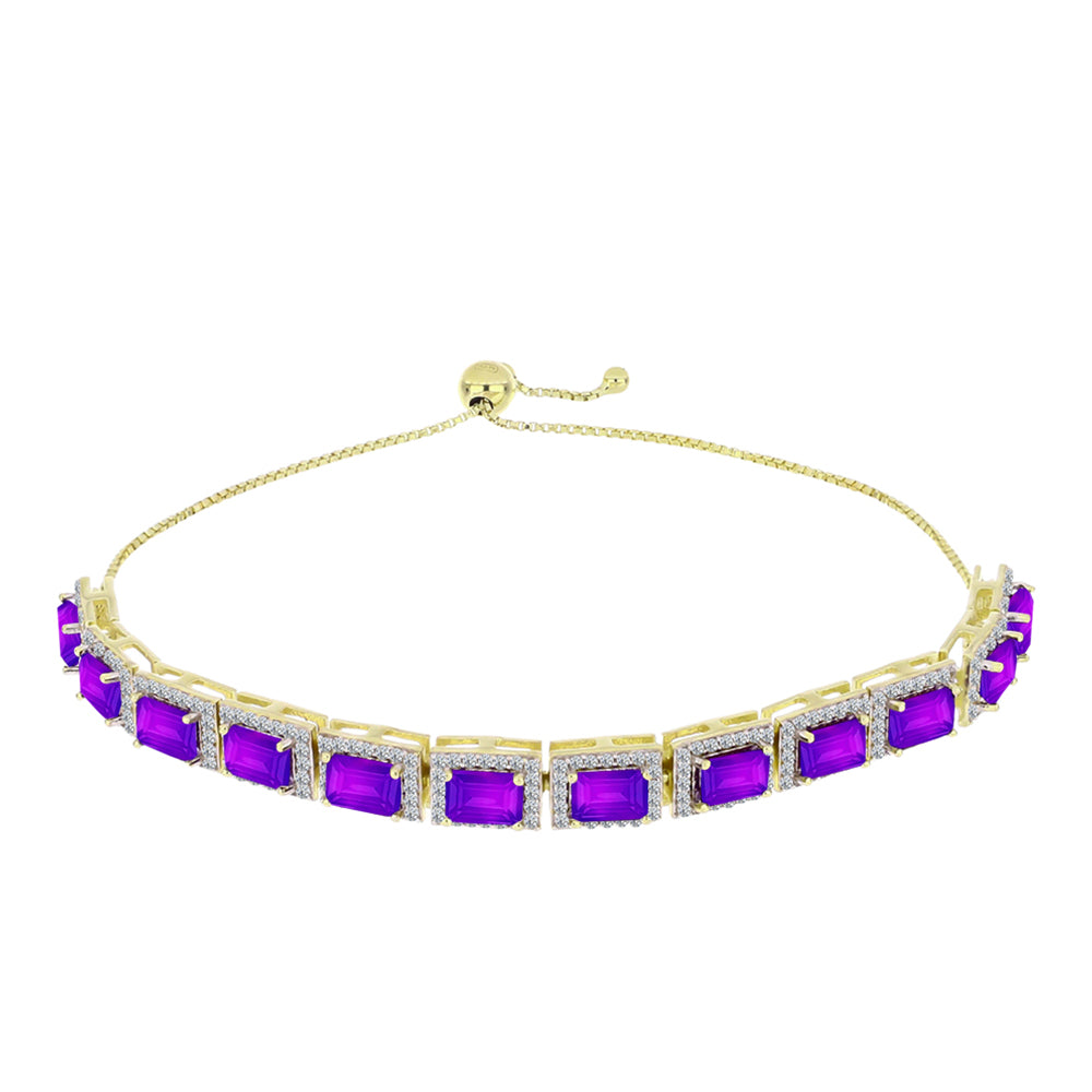 Goldplattiertes Silberarmband mit lila Achat und weißem Topas 1 