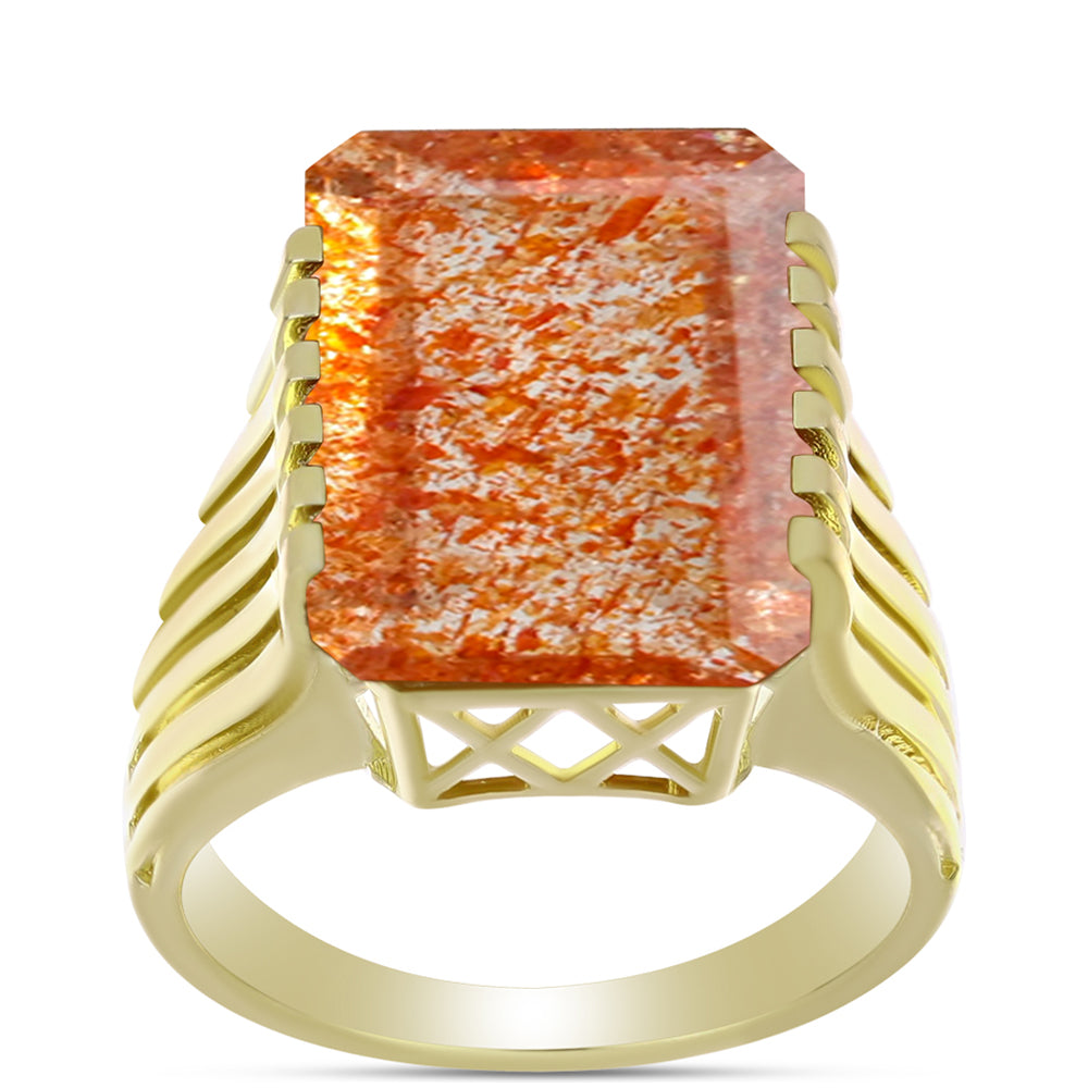 Goldplattierter Silberring mit Sonnenstein aus Oregon