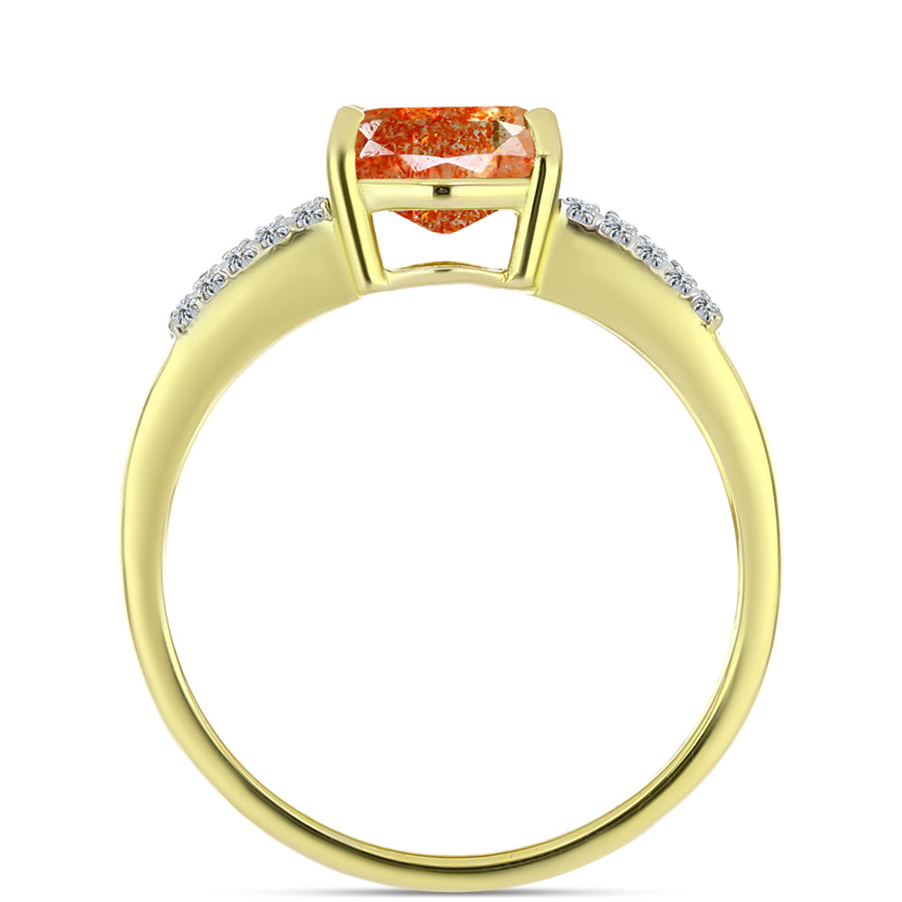 Goldplattierter Silberring mit Sonnenstein aus Oregon und weißem Topas 2 