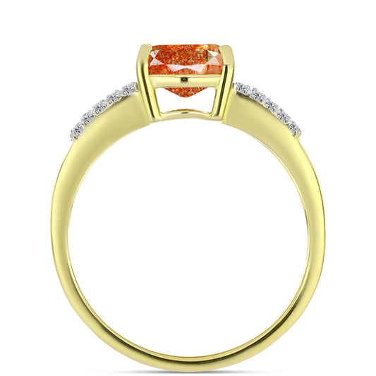 Goldplattierter Silberring mit Sonnenstein aus Oregon und weißem Topas