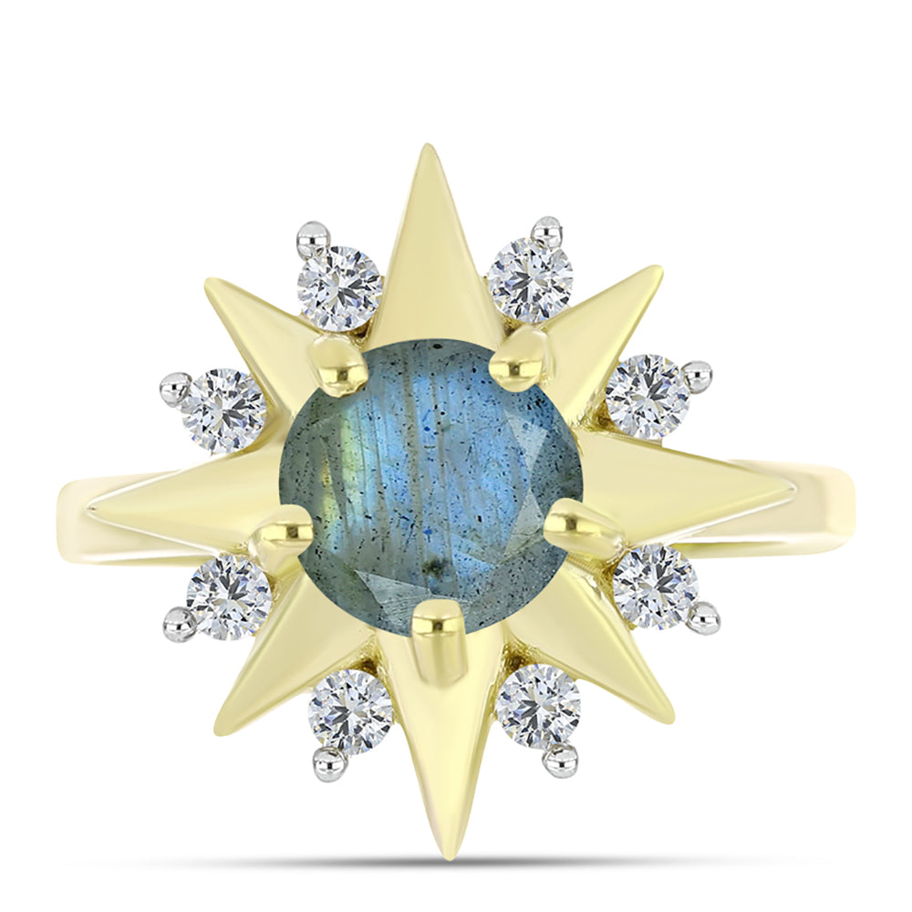 Goldplattierter Silberring mit Labradorit und weißem Topas 1 