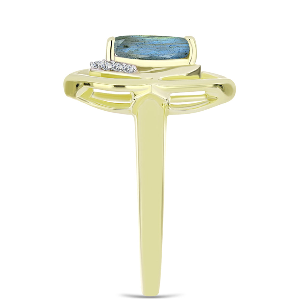 Goldplattierter Silberring mit Labradorit und weißem Topas