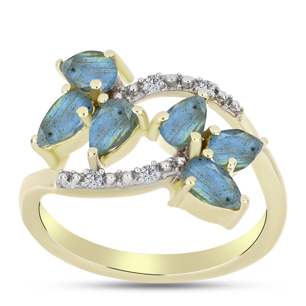 Goldplattierter Silberring mit Labradorit und weißem Topas 3 