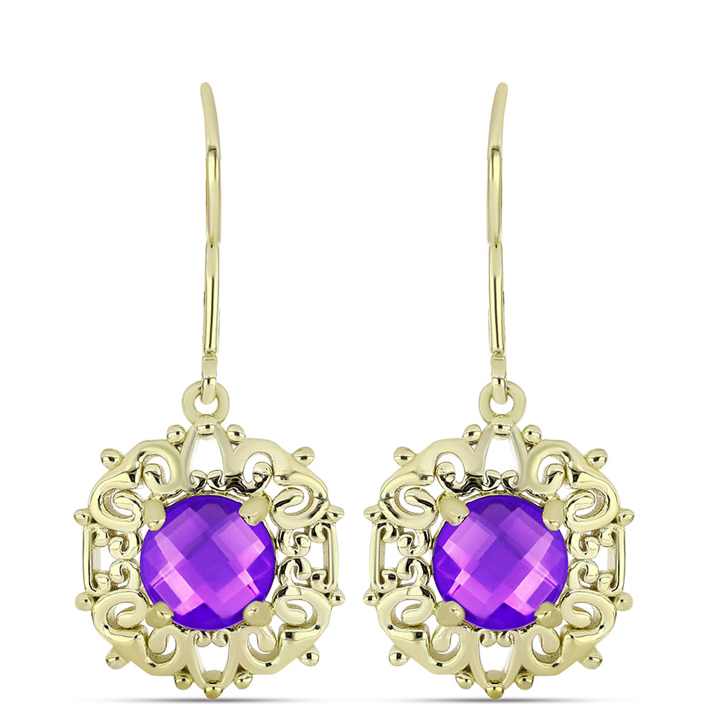Goldplattierte Silberohrringe mit lila Achat