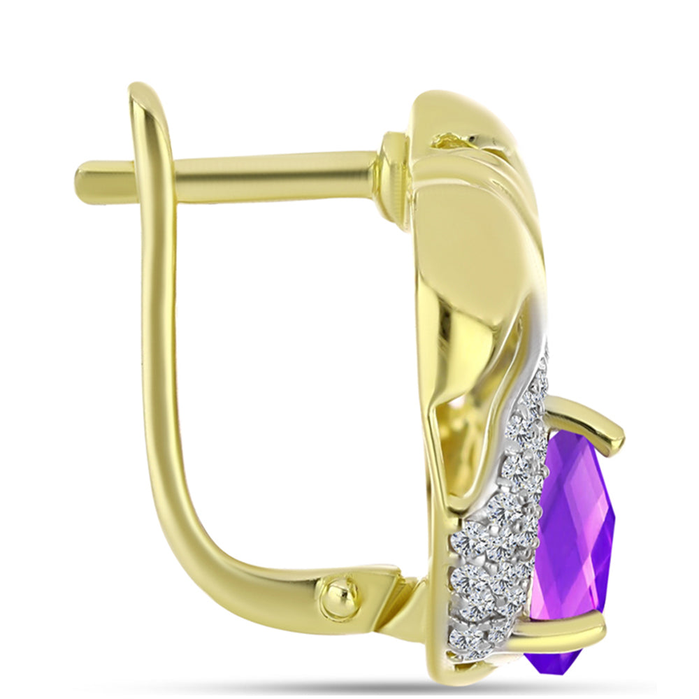 Goldplattierte Silberohrringe mit lila Achat und weißem Topas 2 