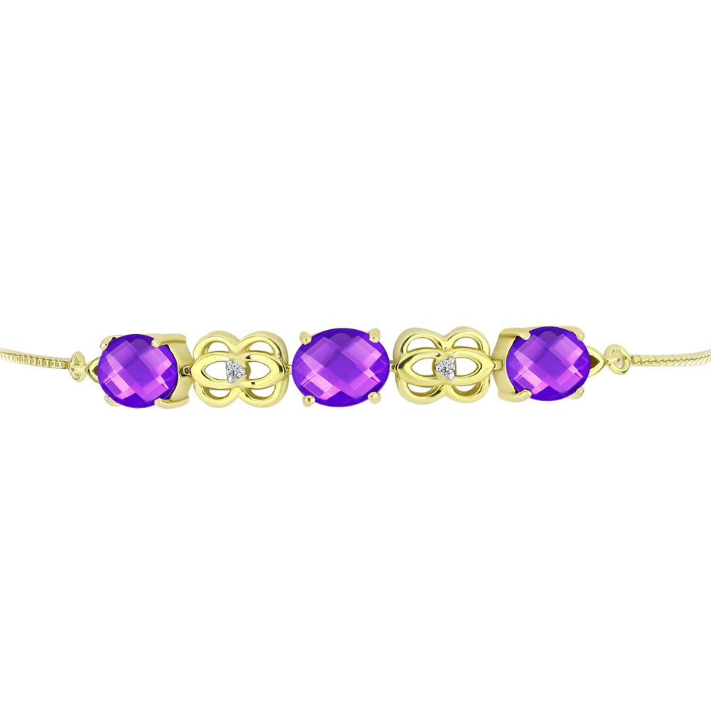 Goldplattiertes Silberarmband mit lila Achat und weißem Topas 2 