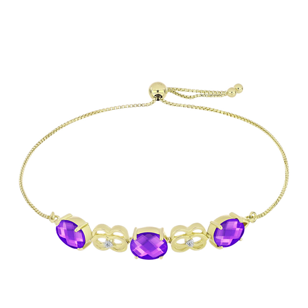 Goldplattiertes Silberarmband mit lila Achat und weißem Topas 1 