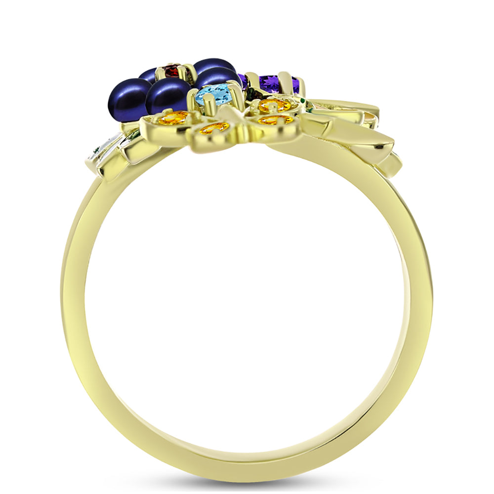 Goldplattierter Silberring mit schwarze Süßwasserperle und marokkanischem Amethyst 2 