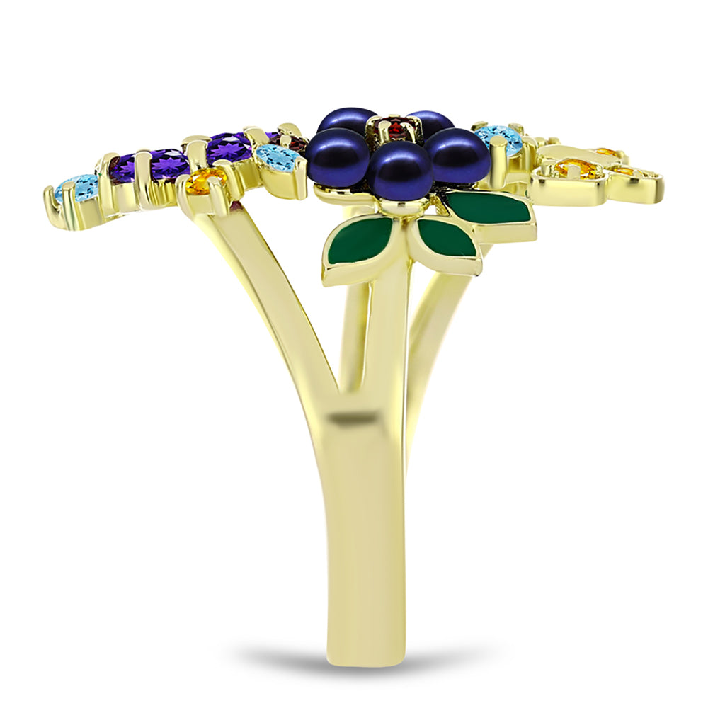 Goldplattierter Silberring mit schwarze Süßwasserperle und marokkanischem Amethyst