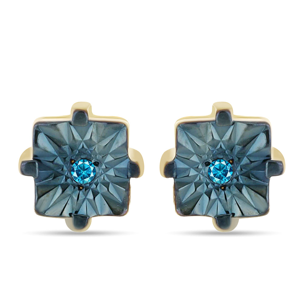 Goldplattierte Silberohrringe mit blauem Diamant