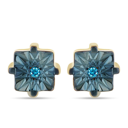 Goldplattierte Silberohrringe mit blauem Diamant