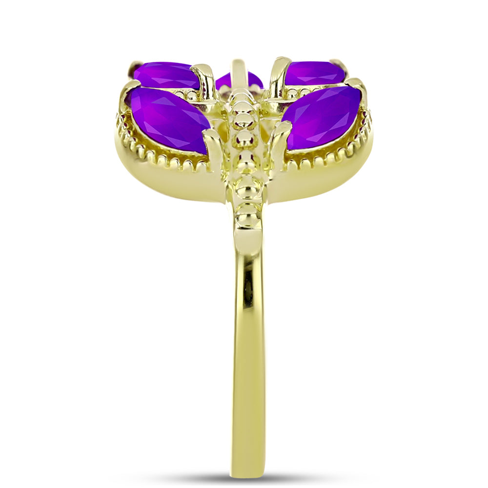Goldplattierter Silberring mit lila Achat 4 