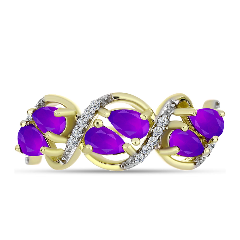 Goldplattierter Silberring mit lila Achat und weißem Topas 1 