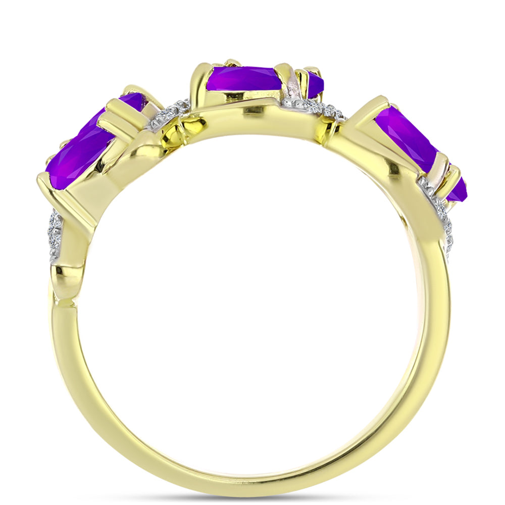 Goldplattierter Silberring mit lila Achat und weißem Topas