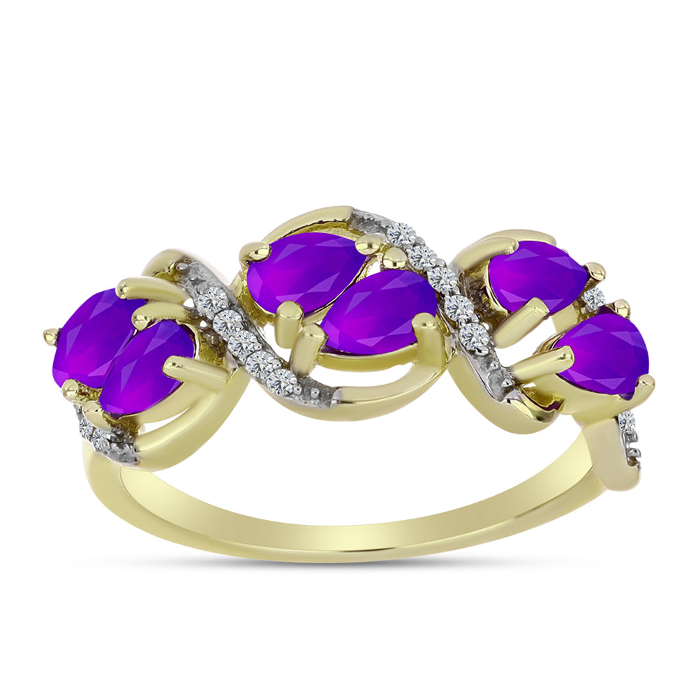Goldplattierter Silberring mit lila Achat und weißem Topas 3 
