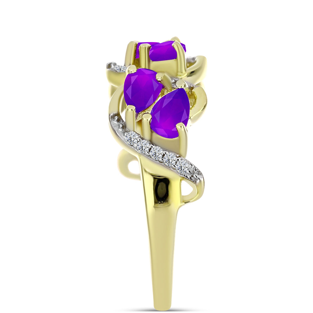 Goldplattierter Silberring mit lila Achat und weißem Topas 4 