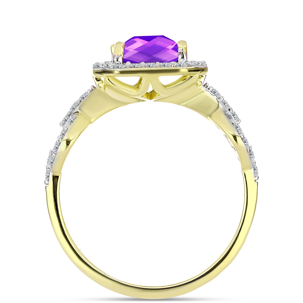 Goldplattierter Silberring mit lila Achat und weißem Topas 2 