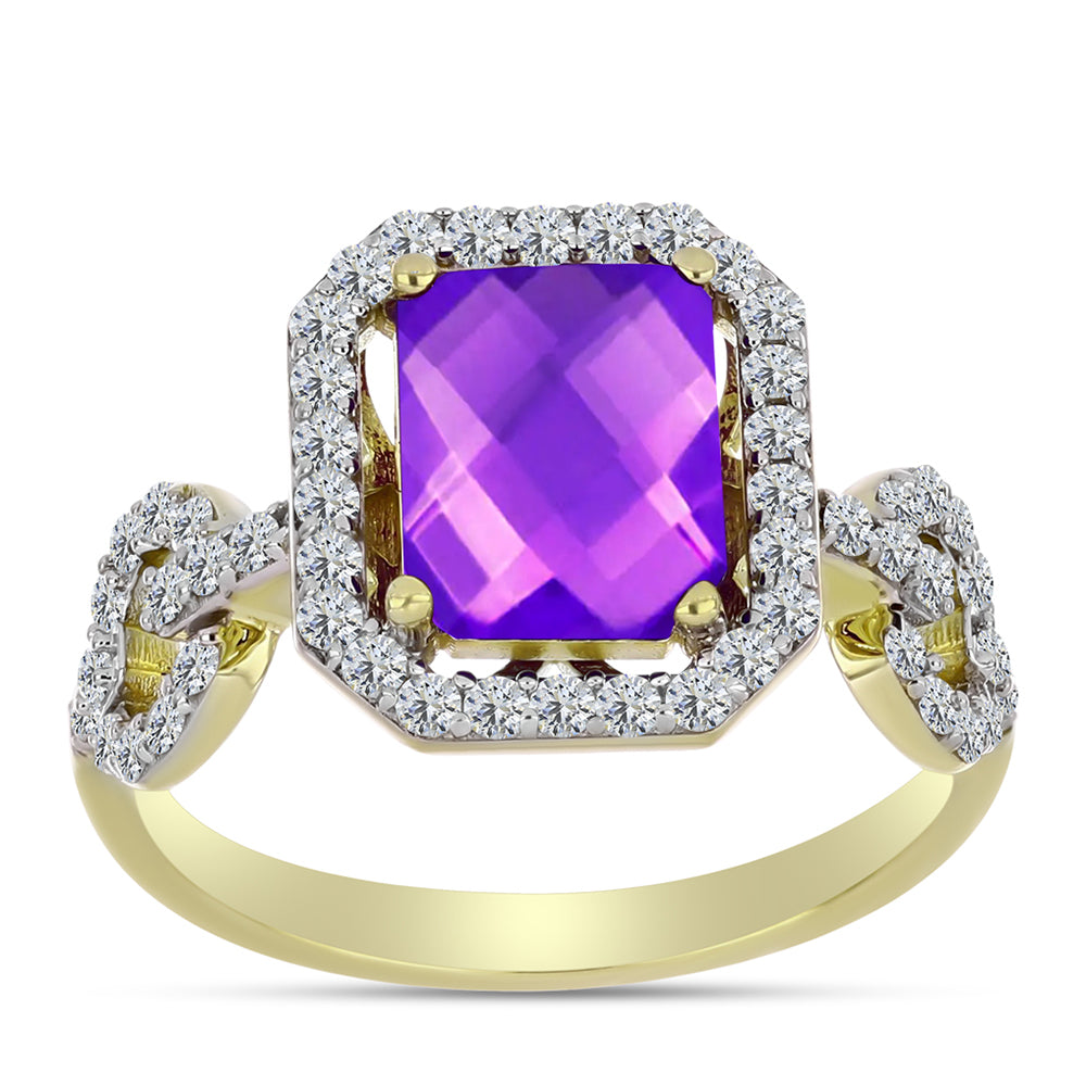 Goldplattierter Silberring mit lila Achat und weißem Topas 3 
