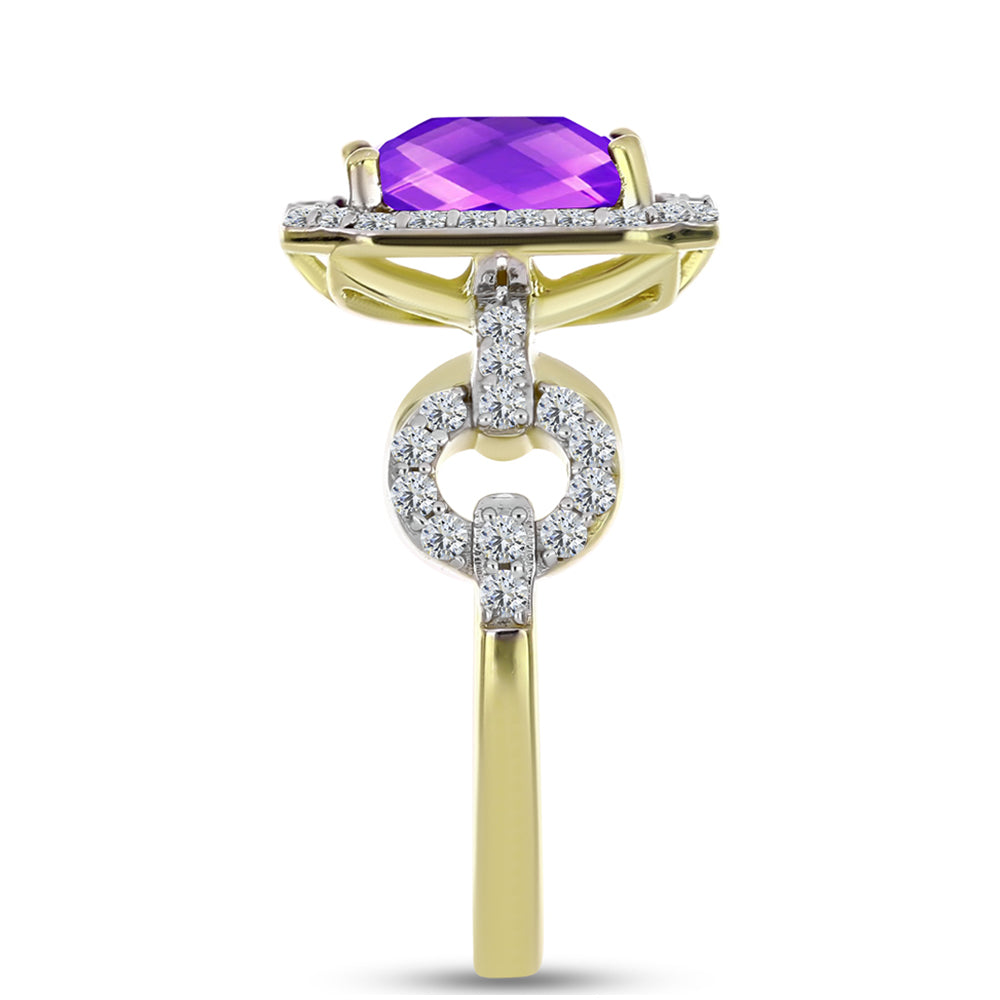 Goldplattierter Silberring mit lila Achat und weißem Topas 4 