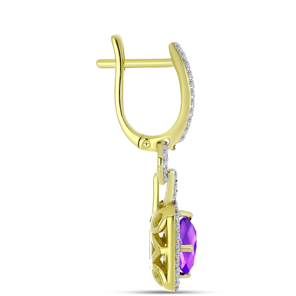 Goldplattierte Silberohrringe mit lila Achat und weißem Topas 2 