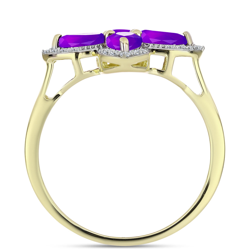 Goldplattierter Silberring mit lila Achat und weißem Topas 2 