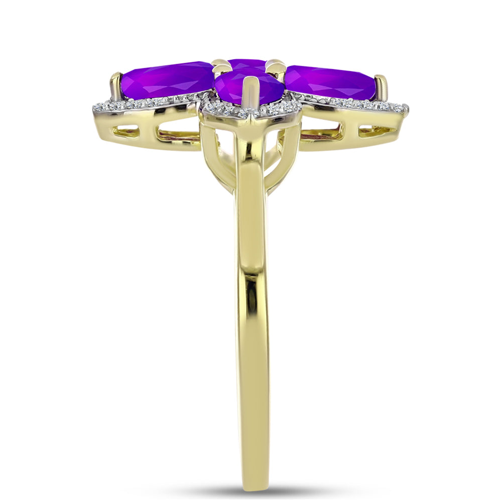 Goldplattierter Silberring mit lila Achat und weißem Topas 4 
