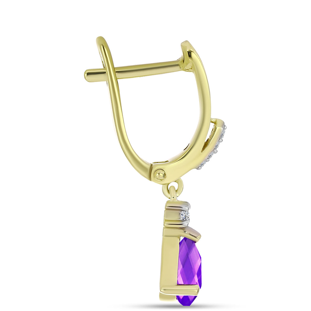 Goldplattierte Silberohrringe mit lila Achat und weißem Topas 2 