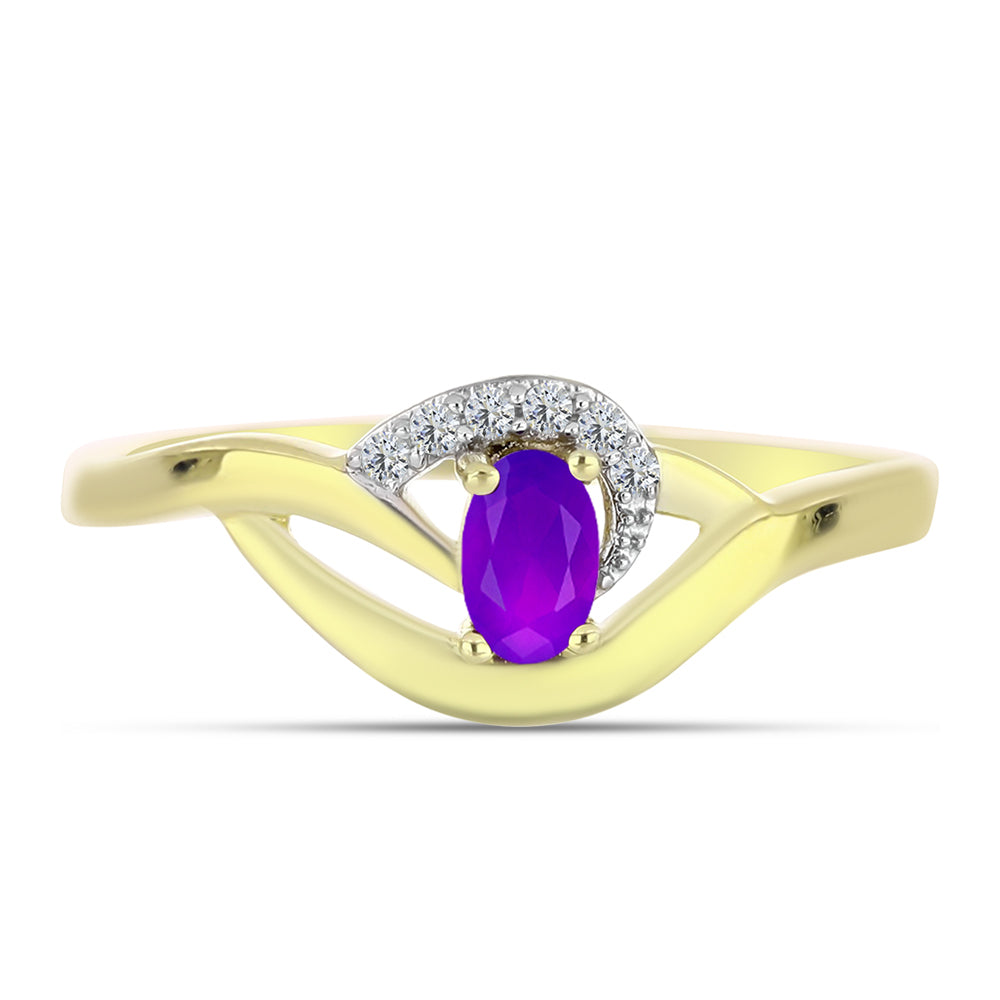 Goldplattierter Silberring mit lila Achat und weißem Topas 1 